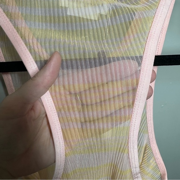 Lovers + Friends Orange Pink Striped Pleated Racerback Sheer Mesh Dress - Picture 6 of 6
